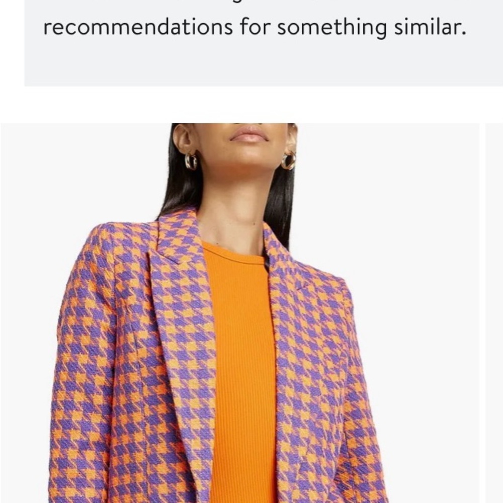 River Island Orange Sorbet Rave US 10 UK 8 Houndstooth Blazer Lined
